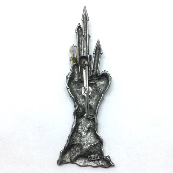 Silver Castle Brooch Halloween Fantasy Witch Jewelry Silver Tone Clear Crystal - Picture 5 of 9